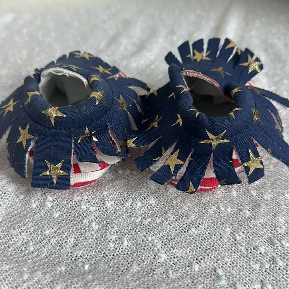 4th of July Red White & Blue Fringe Mocassins Shoes size 5